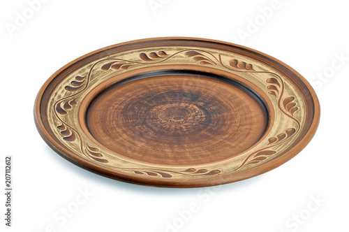 clay ethnic dishes on white background