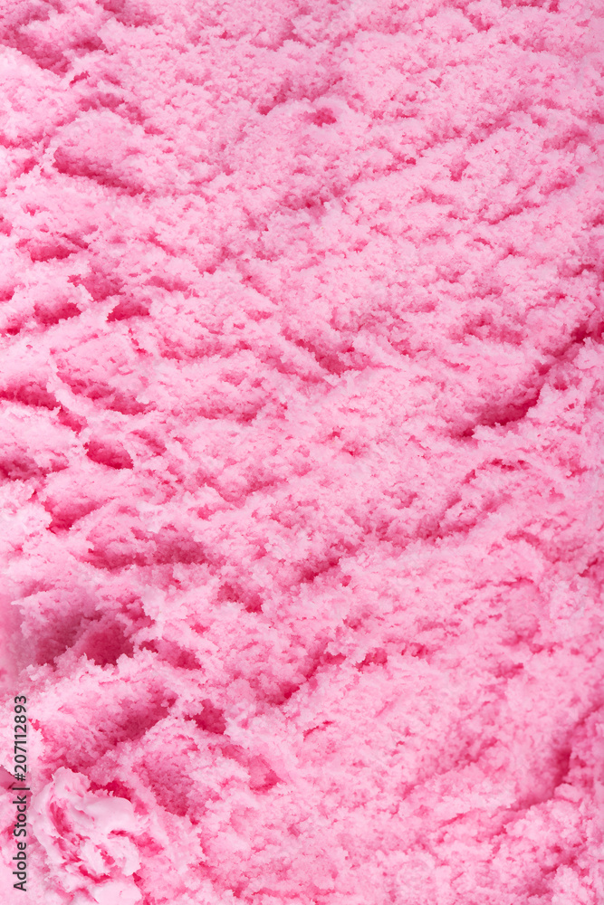 Strawberry ice cream close-up.