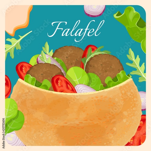 Falafel exotic eastern dish with meat and vegetables