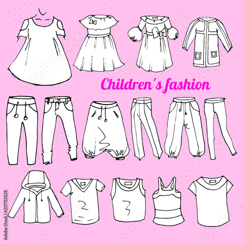 Children's fashion scetch vector clothes