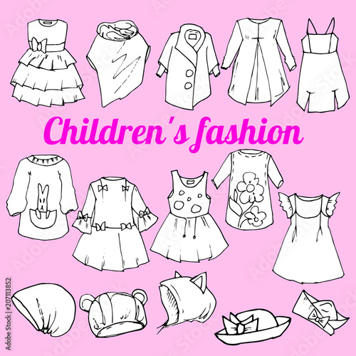 Children's fashion scetch vector clothes