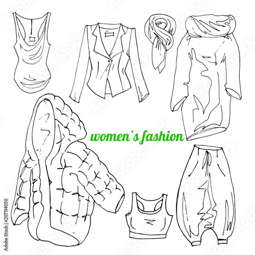 Woman's fashion scetch vector clothes