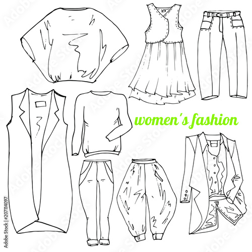 Woman's fashion scetch vector clothes