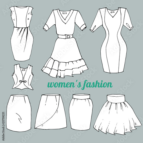 Woman's fashion scetch vector clothes