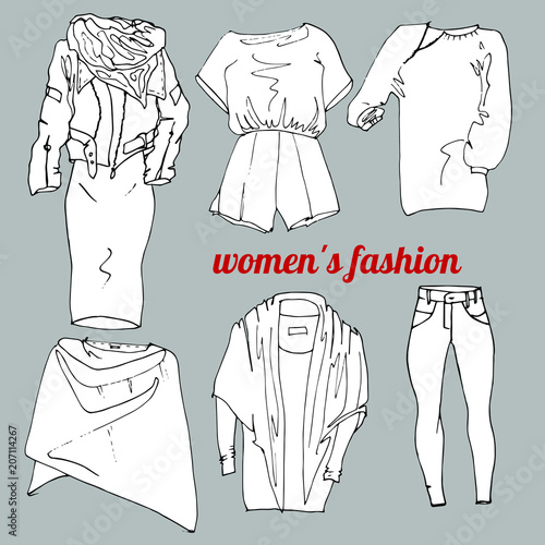 Woman's fashion scetch vector clothes