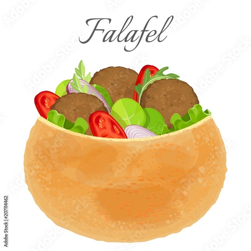 Delicious falafel full of meat and fresh vegetables