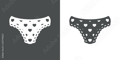 Icono plano bragas de chica con corazones en gris y blanco