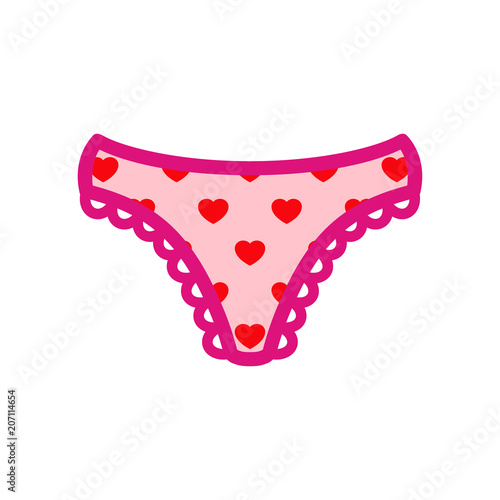 cono plano bragas rosa de chica con corazones en rojo