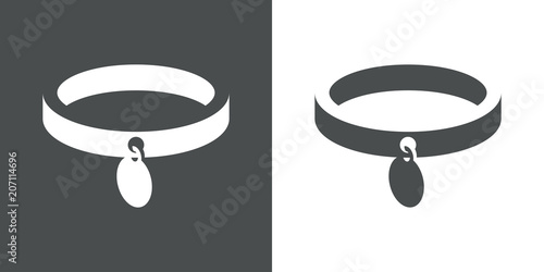 Icono plano collar de mascota en espacio negativo en gris y blanco