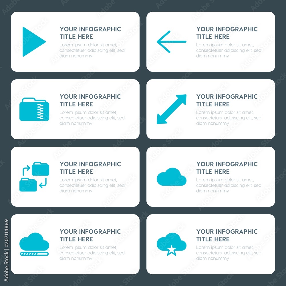 Naklejka premium Flat cloud and networking, arrows, folder, cursors infographic timeline template for presentations, advertising, annual reports