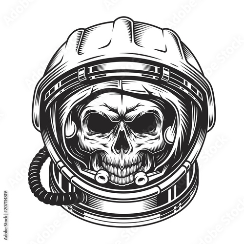 Vintage scary skull in space helmet
