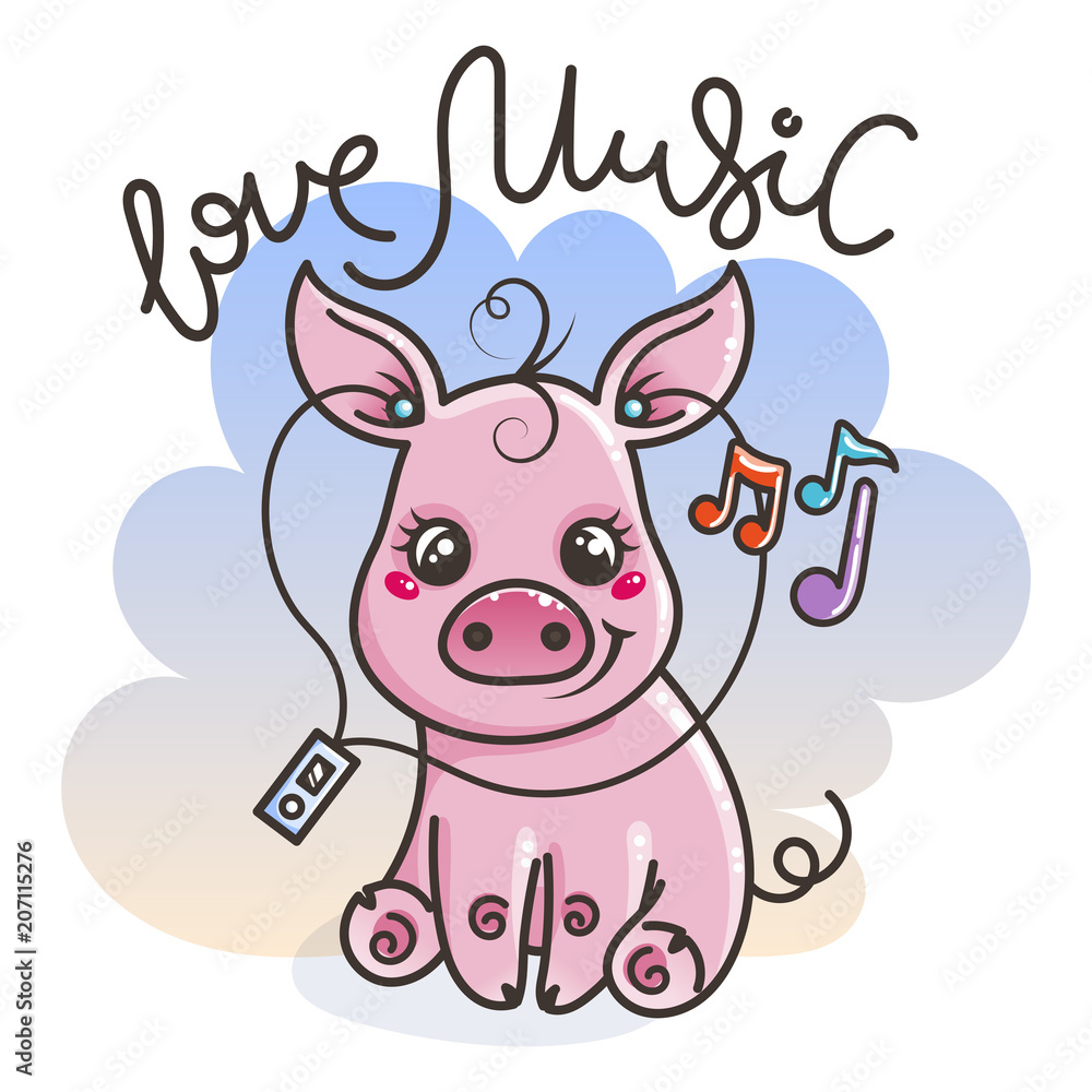 Greeting card with cute cartoon pig Greeting card with cute cartoon pig