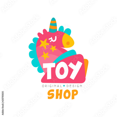Toy shop logo design template, kids store, baby market badge vector Illustration on a white background
