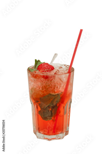 strawberry Mojito cocktail with lime and mint Isolated
