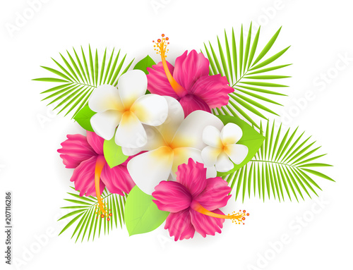 Tropical flowers with leaves
