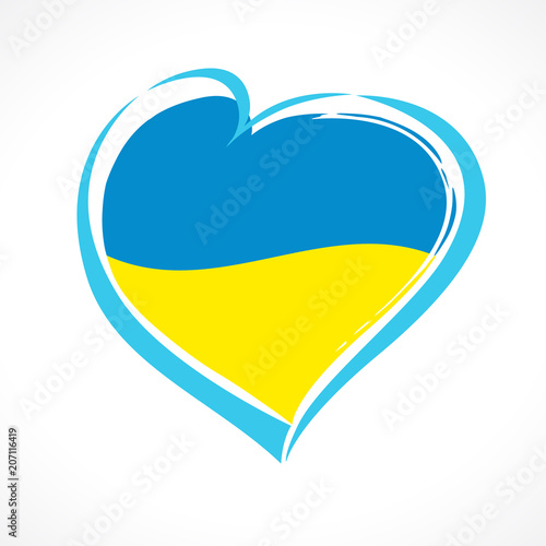 Love Ukraine emblem, greetings card. Ukraine independence day, national holiday 24th of august with vector heart in flag colors. Congratulating celebrating Ukrainian 27 anniversary of independence