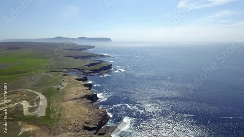 Stunning Drone footage over Yesnaby, Sandwick, on the west coast of Orkney Mainland, Scotland, south of Skara Brae.  photo