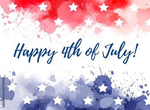 Happy 4th of July watercolor splashes background