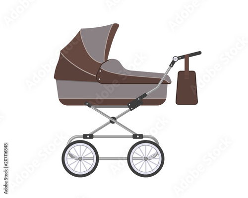 Vector illustration. Baby stroller on a white background.