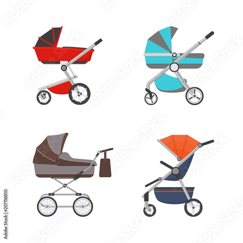 Vector illustration. Set of modern strollers in a flat style.