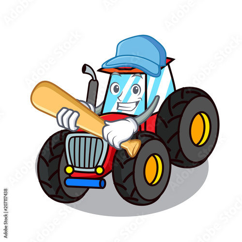 Playing baseball tractor character cartoon style photo