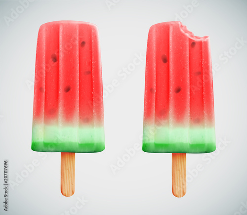 Realistic watermelon popsicle icon on blue background - vector eps10 illustration