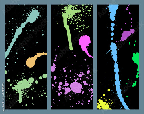 Vector set of ink splashes cards blots splatter grunge design element and art...