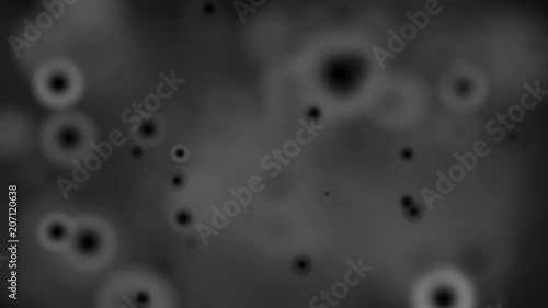 Microbiology, virus under a microscope. Molecules close-up. Place for text. Scientific gray background. Seamless loop.