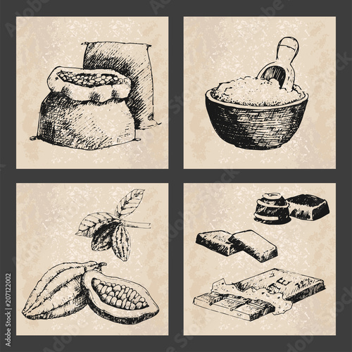 Vector cocoa products hand drawn sketch doodle food chocolate sweet illustrat...