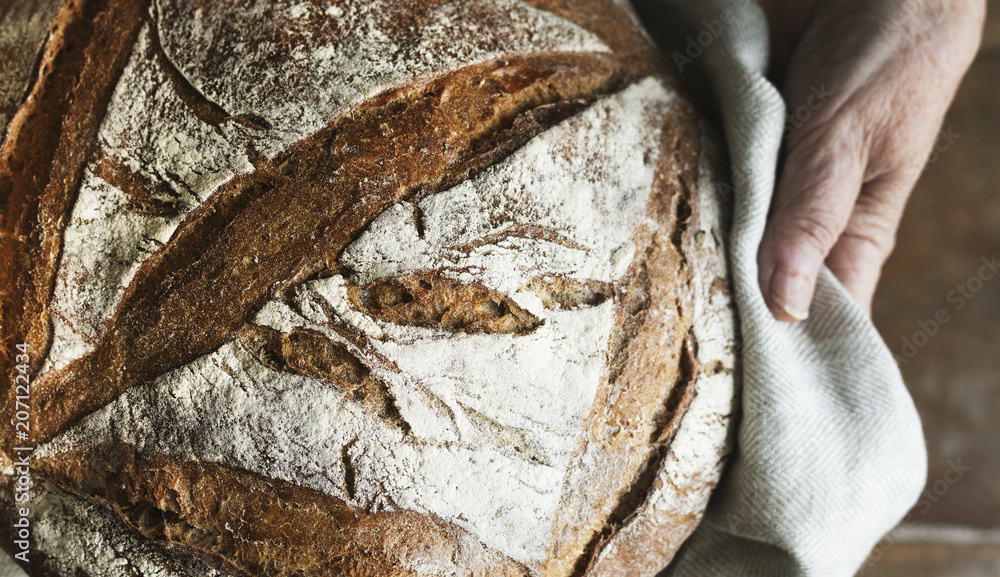 Obraz premium Homemade sourdough bread food photography recipe idea