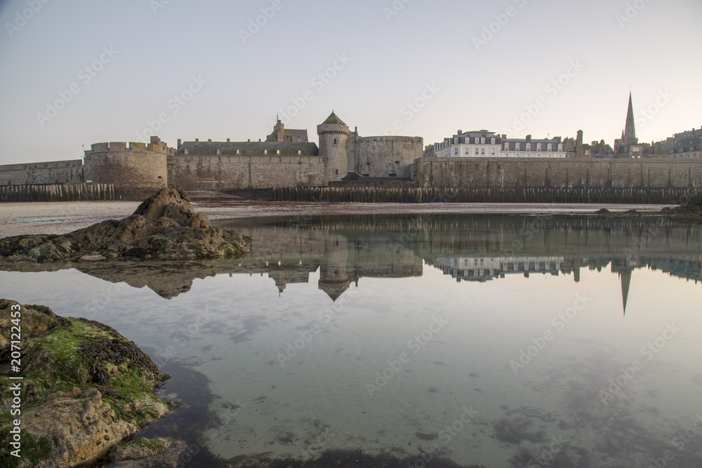 Saint Malo, Fort National and beach during Low Tide. Brittany, France, Europe.