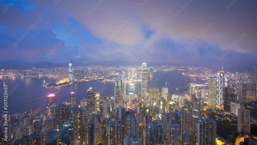 View over Hong Kong from Victoria Peak, the illuminated skyline of Central sits below Victoria Peak, Hong Kong, China, T/lapse View over Hong Kong from Victoria Peak, the illuminated skyline of Central sits below Victoria Peak, Hong Kong, China, T/lapse