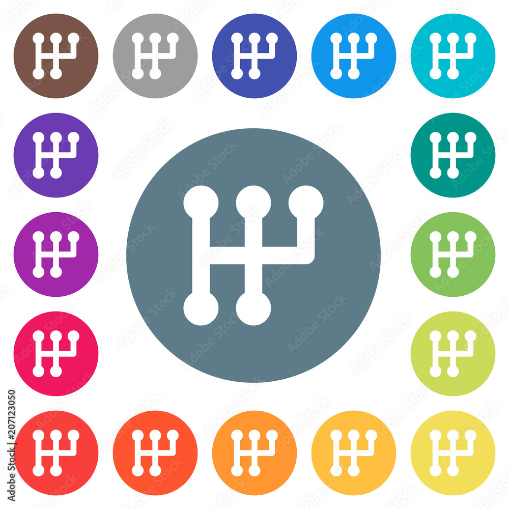 Manual shift flat white icons on round color backgrounds Manual shift flat white icons on round color backgrounds