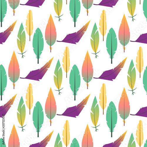 Tribal flat feather seamless pattern background bird vintage colorful ethnic ...