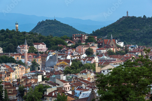 Amazing Night Panorama to City of Plovdiv from Nebet Tepe hill, Bulgaria