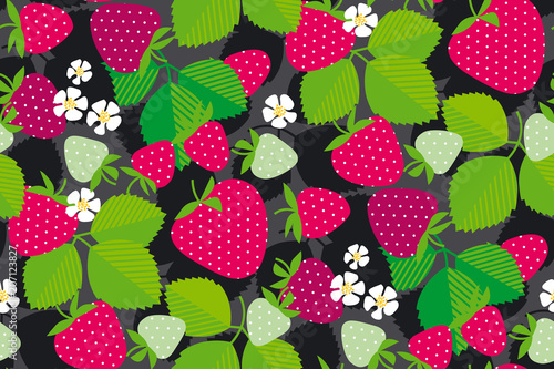 Simple strawberry seamless pattern. Red garden berries in rustic style.