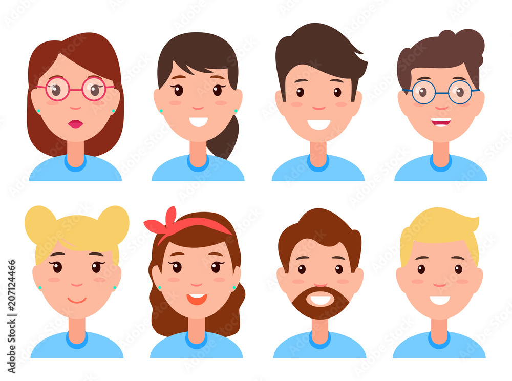 Set of Women and Men Faces, Character Constructor Set of Women and Men Faces, Character Constructor