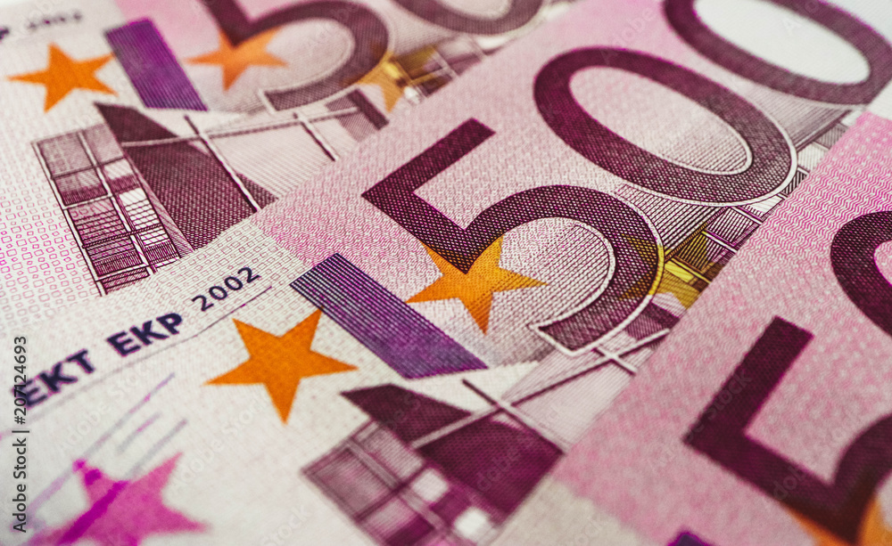 500 euro banknote close up. Five hundred euro money macro view. 500 euro banknote close up. Five hundred euro money macro view.
