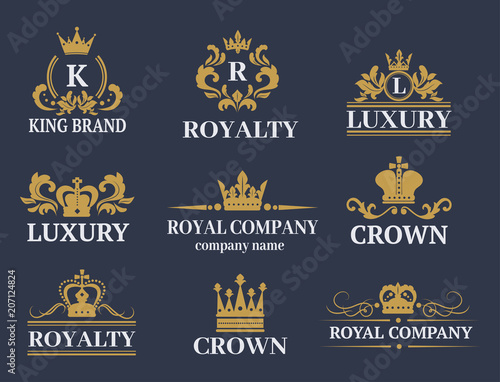 Crown king vintage premium white badge heraldic ornament luxury kingdomsign vector illustration.