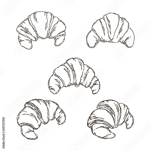 vector contour croissant bread set coloring book outlined
