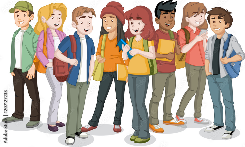 Cartoon teenager students with books and backpack. Stock Vector | Adobe Stock Cartoon teenager students with books and backpack. Stock Vector | Adobe Stock