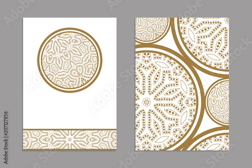 Templates for greeting and business cards, brochures, covers. Oriental pattern. Mandala. Wedding invitation, save the date, RSVP. Arabic, Islamic, moroccan, asian, indian, african motifs.