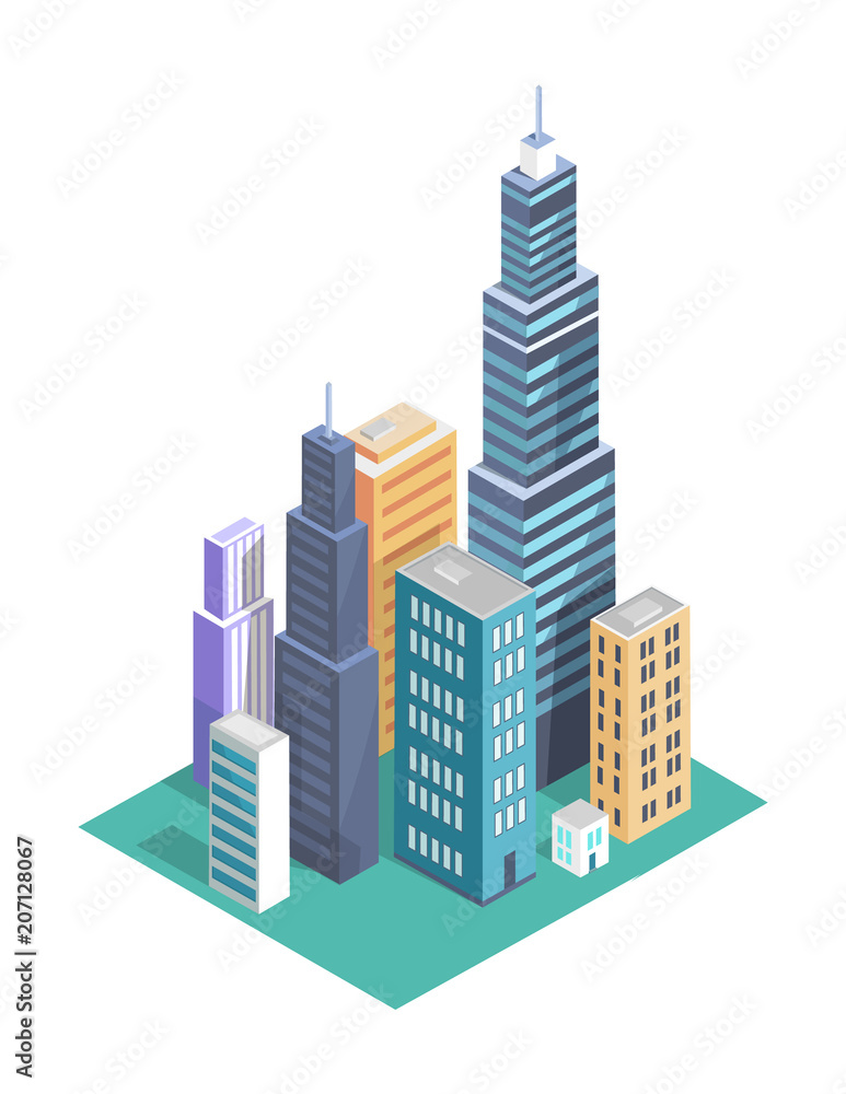 Building Set and Skyscrapers Vector Illustration