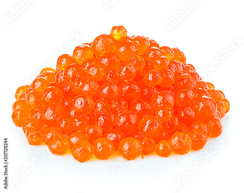 Red caviar close-up isolated on white background.