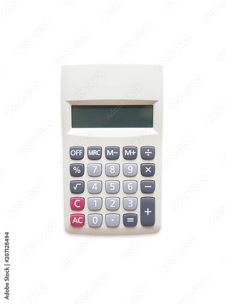 Top view of calculator isolated on a white background with clipping path. Top view of calculator isolated on a white background with clipping path.
