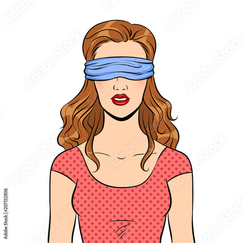 Blindfolded girl pop art vector illustration