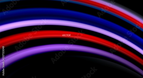 Fluid rainbow colors on black background  vector wave lines and swirls