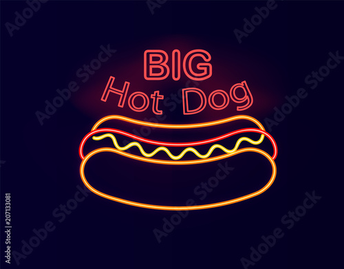 Big Hot Dog Neon Signboard Vector Illustration