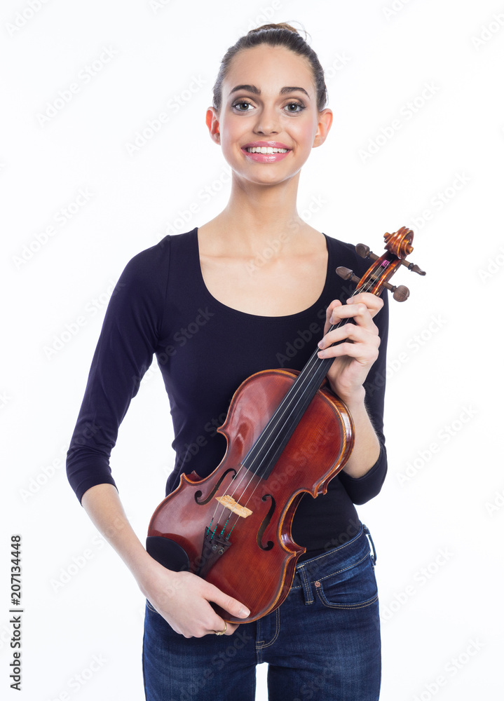 Portrait of happy young woman holding violin Portrait of happy young woman holding violin