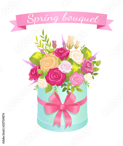 Spring Bouquet of Rose Flowers Pink Red and White